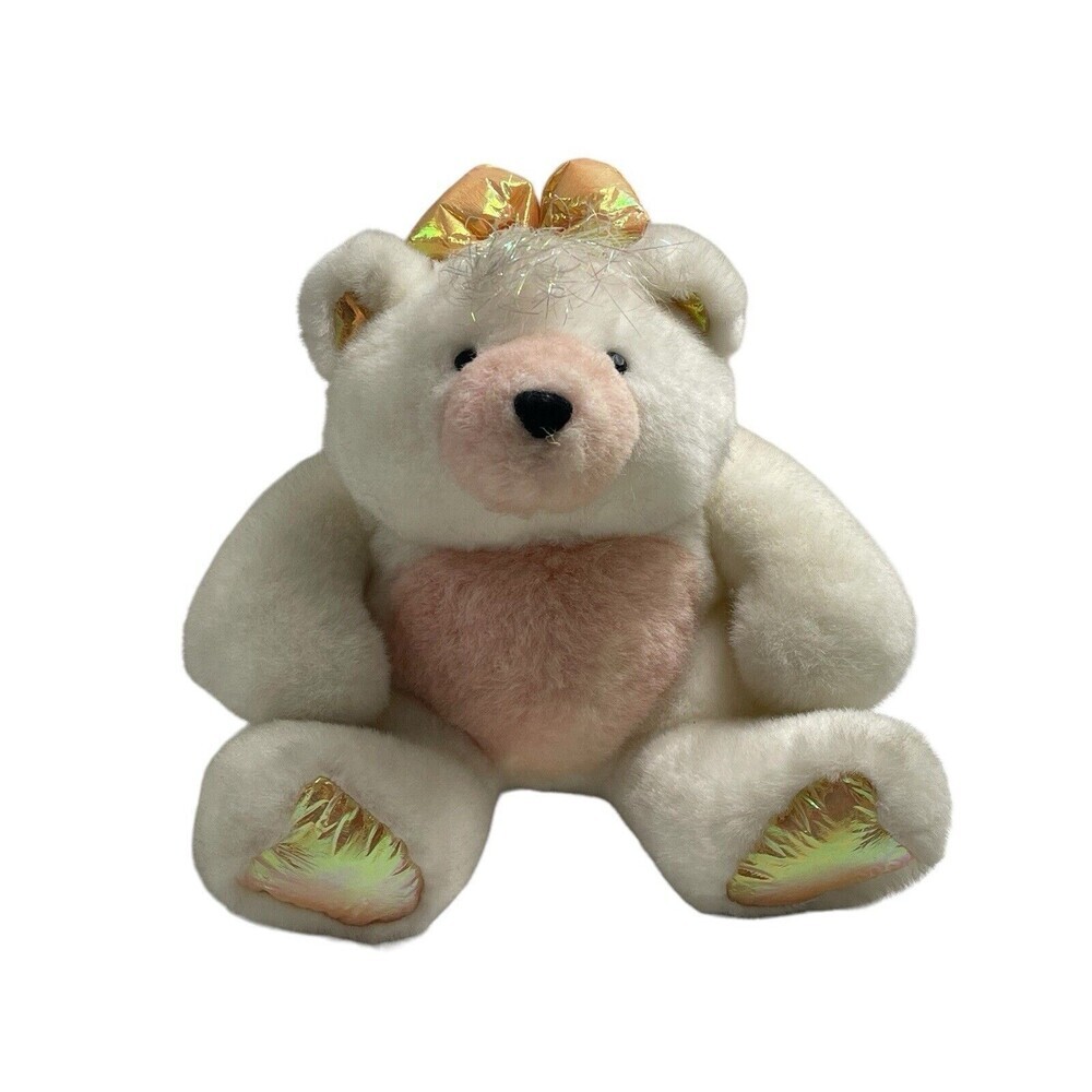 Vintage Mattel Ice Tickle Bear 9" White Stuffed Plush 1993 no Locket Florescent